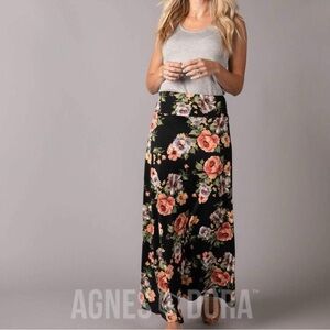 Agnes & Dora Floral To the Max Maxi Skirt - Black and Pink